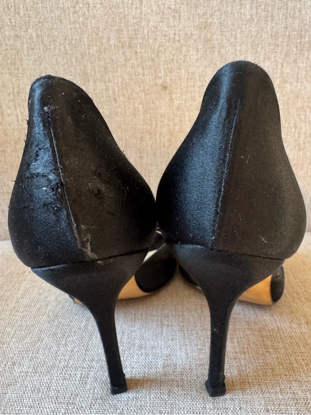 Jimmy Choo Black Satin Bow Open Toe Pumps 38.5 - Picture 4 of 10